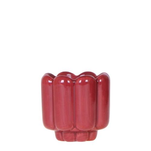 Cache-pot céramique brillant - allure rétro chic - rouge