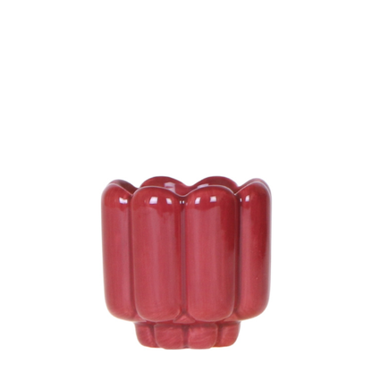 Cache-pot céramique brillant - allure rétro chic - rouge