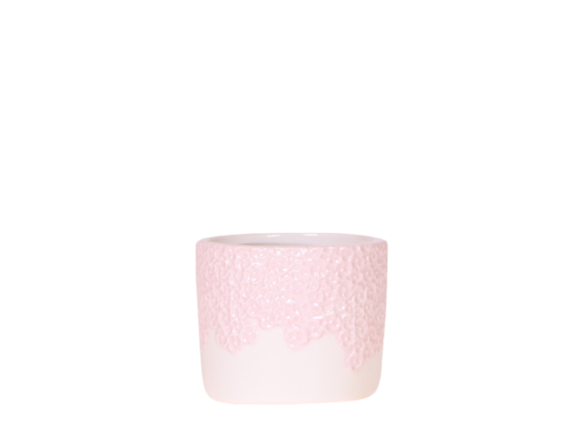 Cache-pot céramique en relief floral - courbes douces et coloris tendres - rose