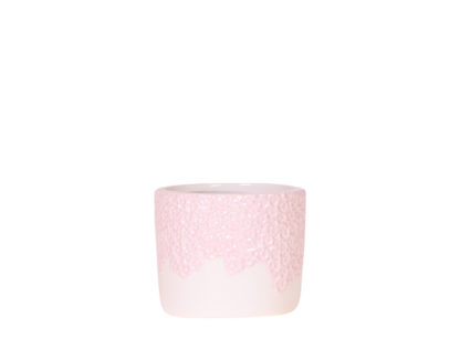 Cache-pot céramique en relief floral - courbes douces et coloris tendres - rose