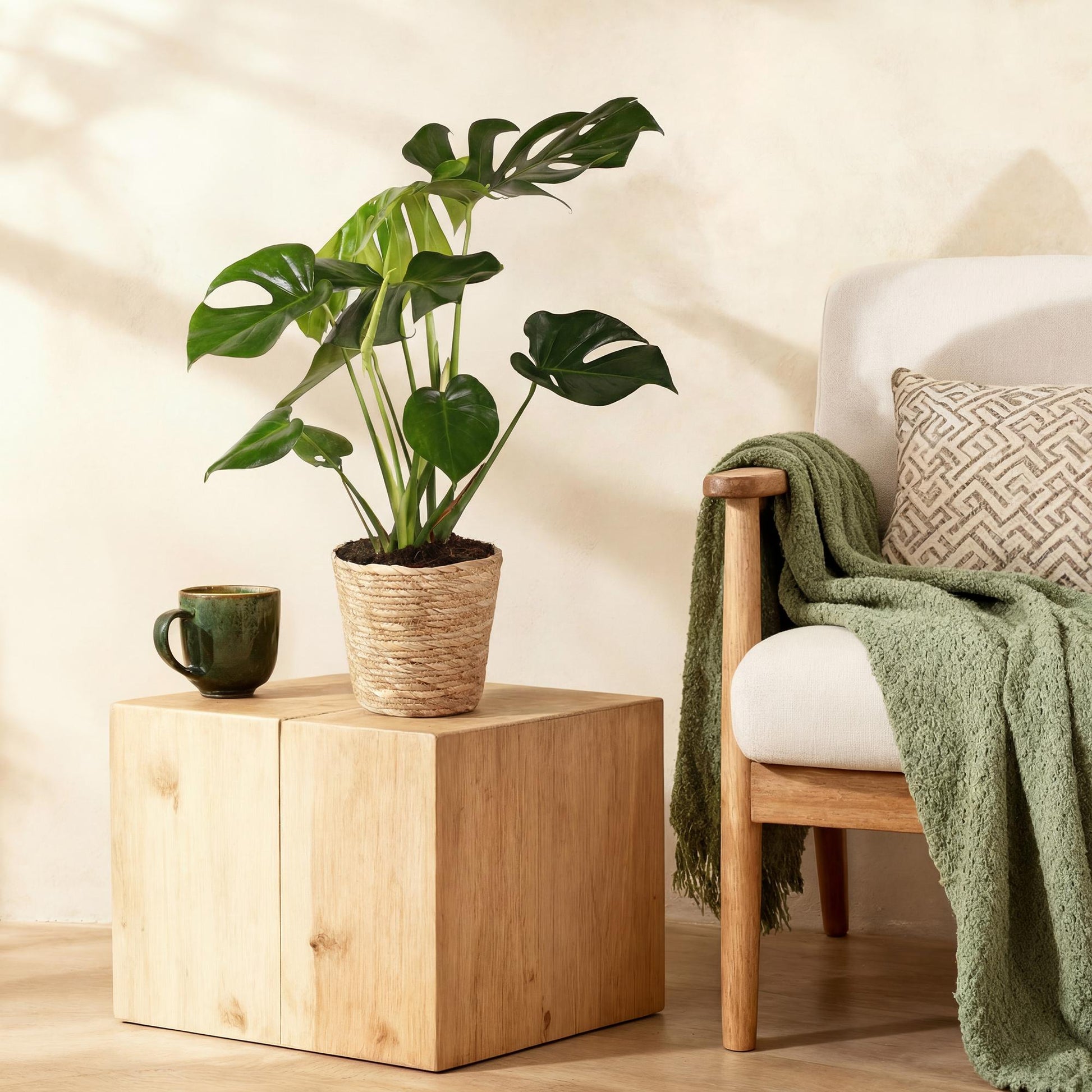 Plantes d'intérieur - Monstera Deliciosa - Plante à trous - Peu d'entretien - avec panier - Vert - 1 Plante - Pot 17cm - Hauteur 50-55cm