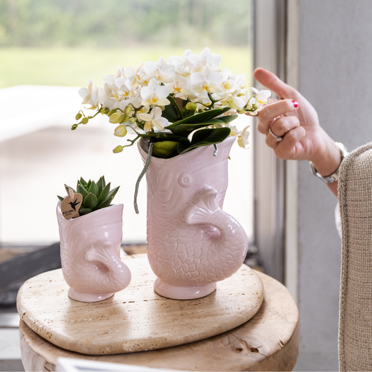 Cache-pot céramique forme poisson - touche ludique et marine - rose