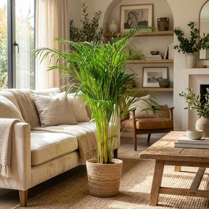 Areca Palm (Dypsis) avec panier Zeegras naturel - 100cm - Ø21