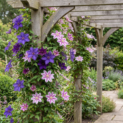 Clématite Duo Violet & Rose (Clematis) - grimpantes à grandes fleurs