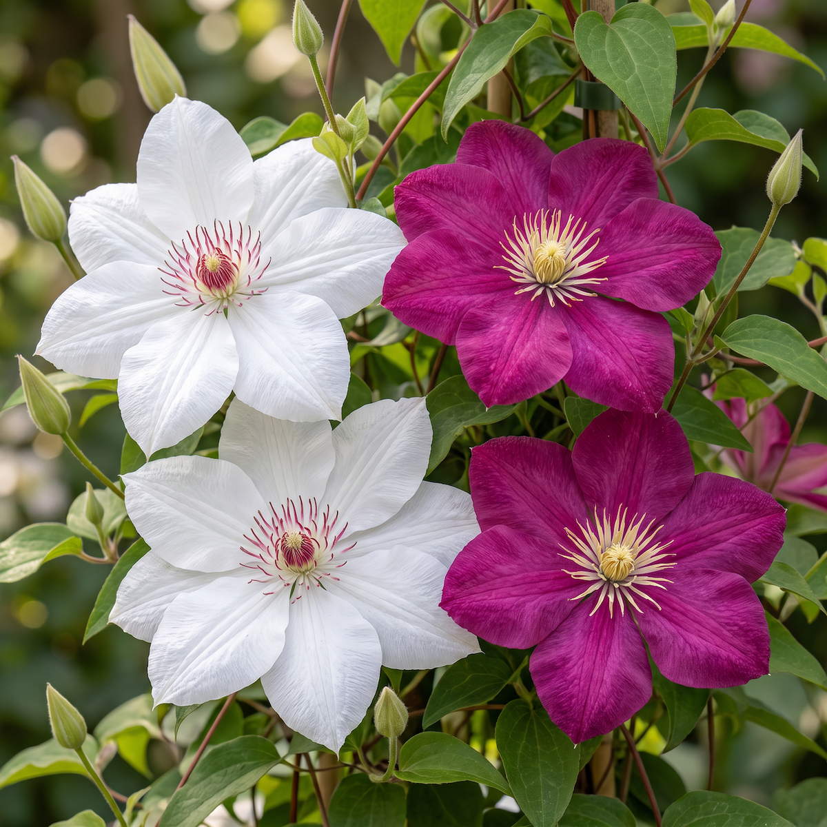Clématite Duo Rose & Blanc (Clematis) - grimpantes à grandes fleurs
