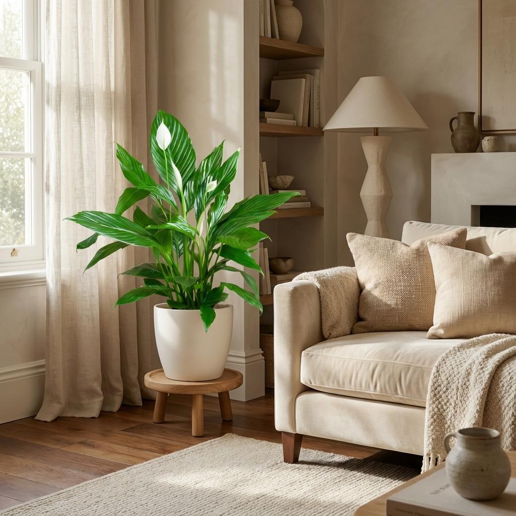 Spathiphyllum avec Potter blanc - 80cm - Ø21