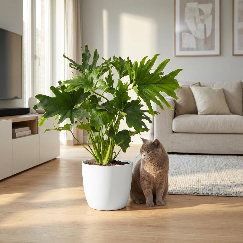 Plante d'intérieur - Philodendron - Philodendron Lickety split - Vert - Entretien facile - 1 Plante - avec Pot Blanc - Pot 19cm - Hauteur 70cm