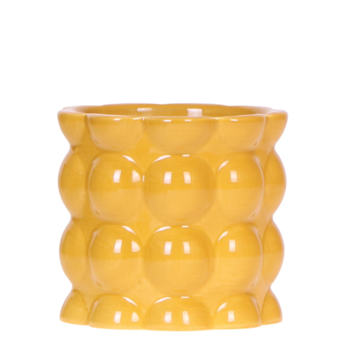 Cache-pot céramique brillant texture bulles - éclat coloré - jaune