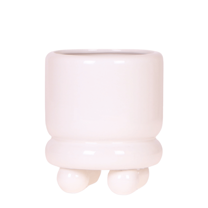 Cache-pot céramique brillant à petits pieds - blanc - 9 cm