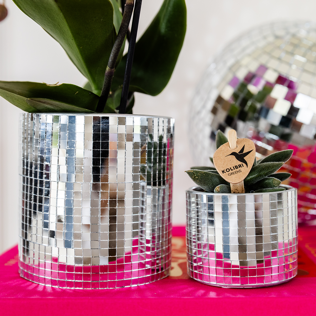 Cache-pot céramique effet miroir - éclat disco glamour