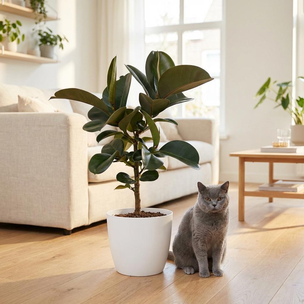 Plante d'intérieur - Caoutchouc - Ficus Elastica Cloe - Vert - Peu d'entretien - 1 Plante - avec Pot Blanc - Pot 19cm - Hauteur 65cm
