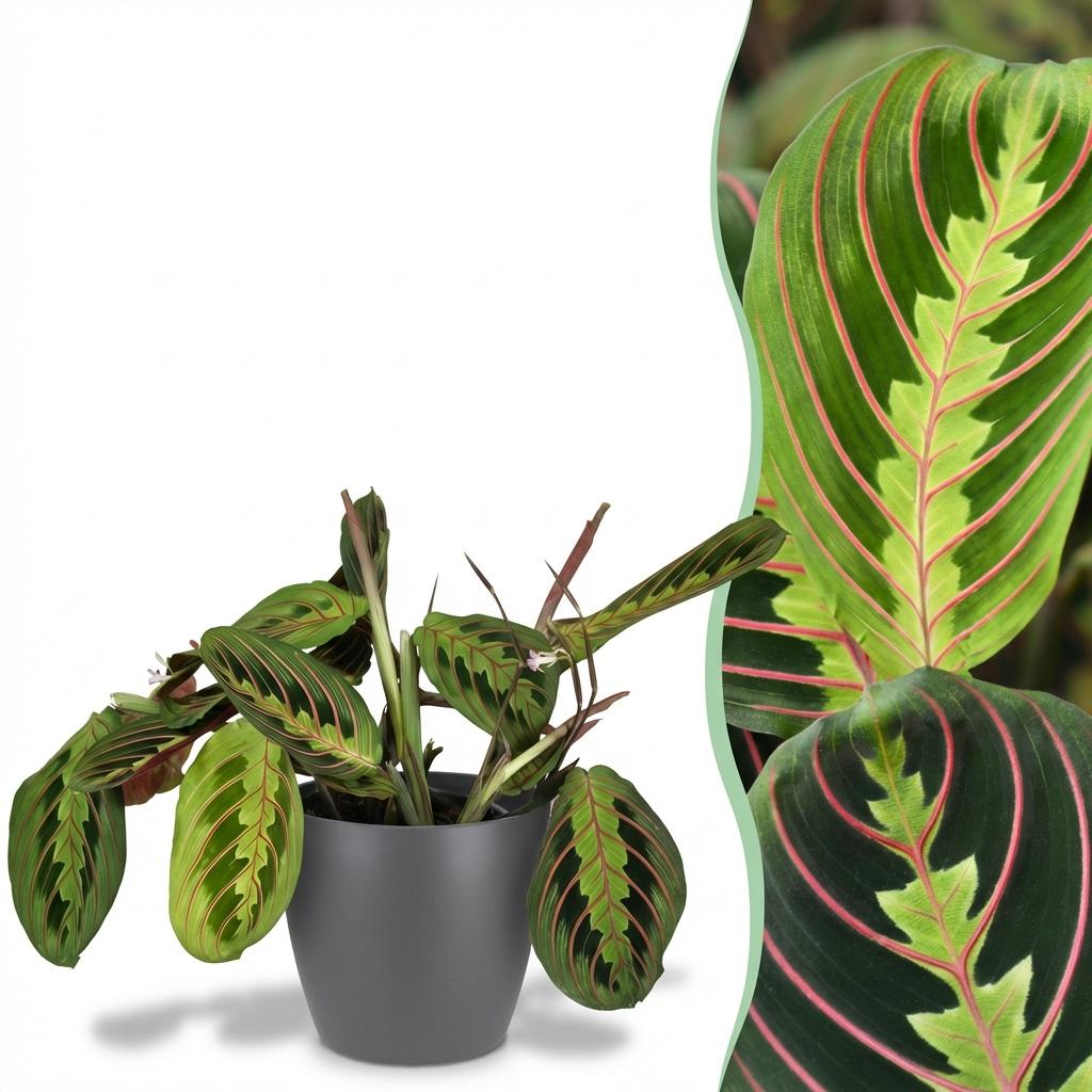 Plante d'intérieur - Maranta Fascinator Tricolour - Plante de prière - Plante amicale pour les animaux - Vert - 1 Plante - avec Pot Gris - Pot 12cm - Hauteur 25cm