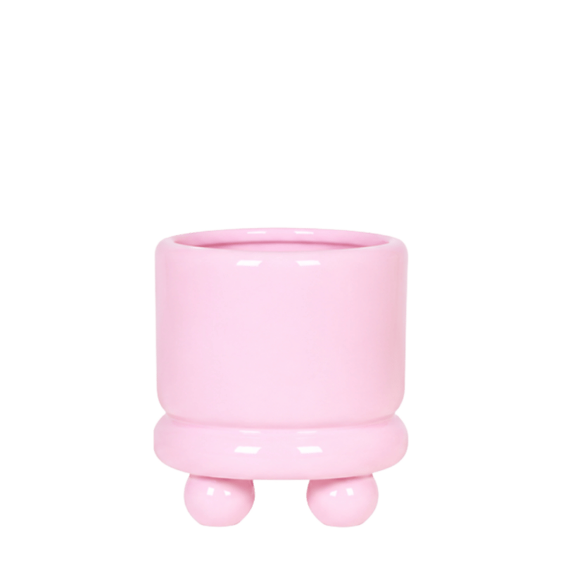 Cache-pot céramique brillant à petits pieds - rose - 6 cm