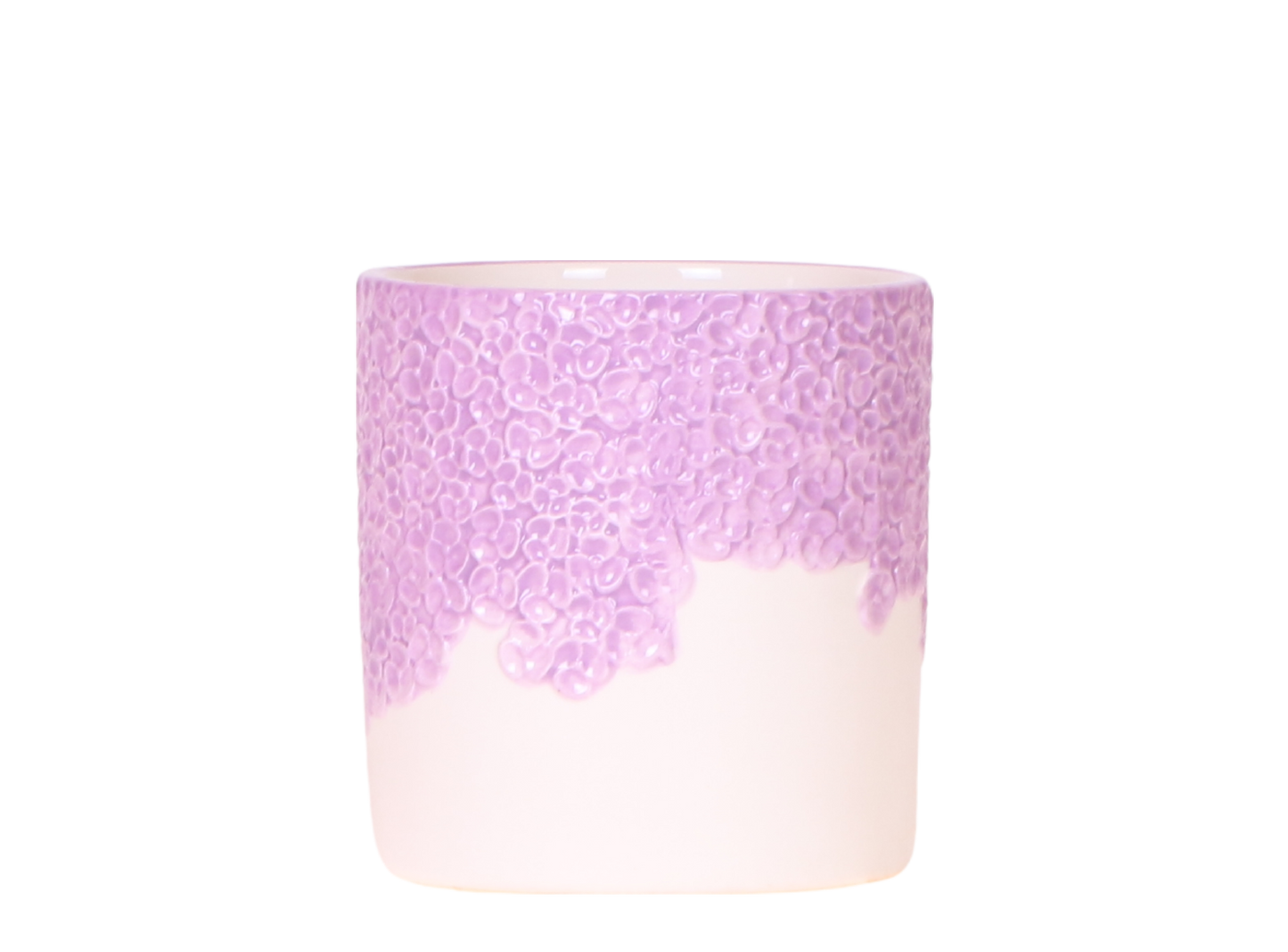 Cache-pot céramique en relief floral - courbes douces et coloris tendres - lilas