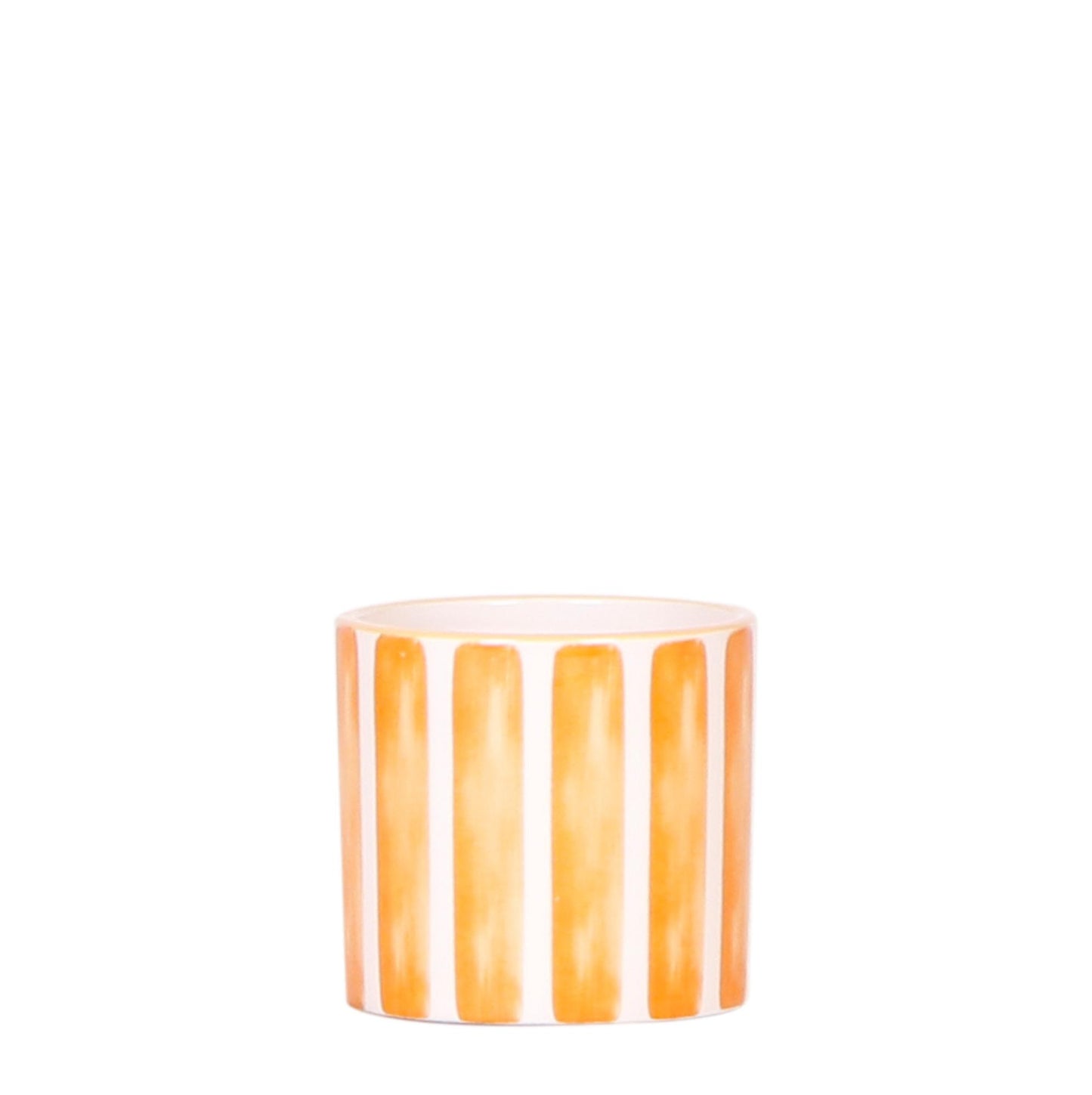 Cache-pot céramique rayé à la main - touche arty colorée - orange