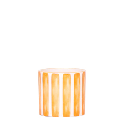 Cache-pot céramique rayé à la main - touche arty colorée - orange