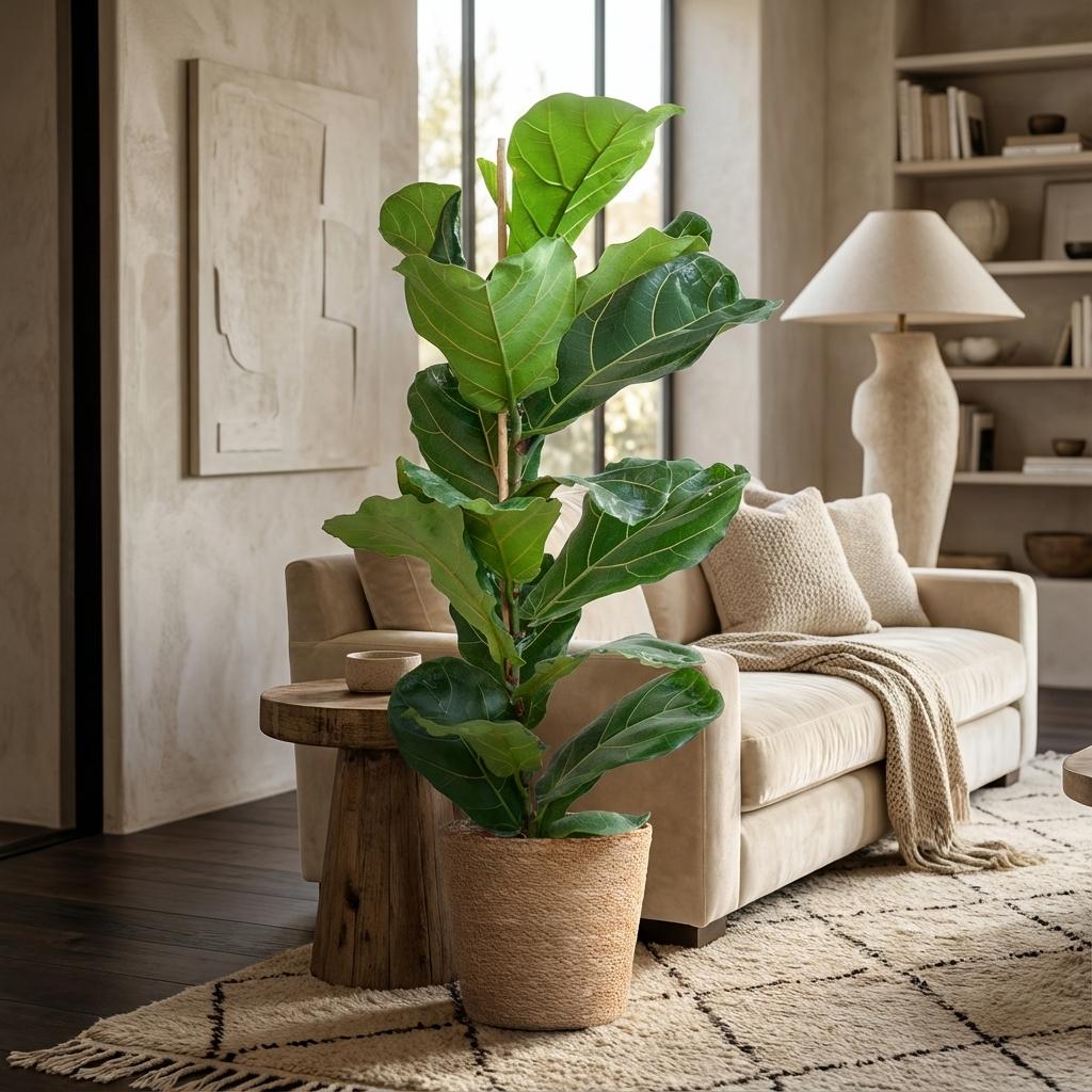 Ficus Lyrata avec Panier Zeegras naturel - 80cm - Ø21