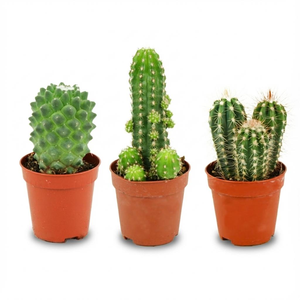 Mini set de cactus assortis en pots de culture de 5,5 cm, hauteur 5 à 10 cm