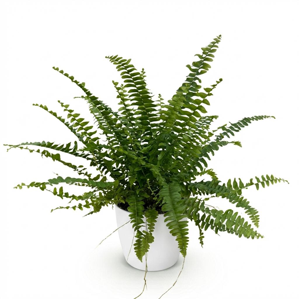 Plante d'intérieur - Nephrolepsis exaltata Green Lady - Fougère - Plante amicale pour les animaux - Verte - 1 Plante - avec Potter Blanc - Pot 12cm - Hauteur 25cm